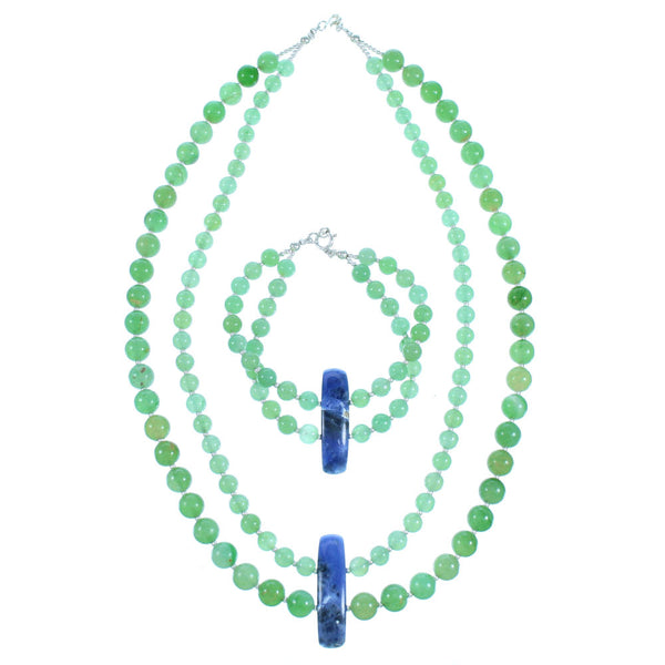 Sterling Silver Turquoise And Charoite Ariel Bead Necklace Set LX114350